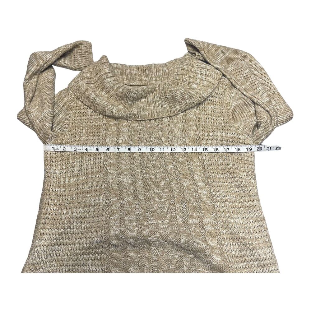 It's Our Time Sweater Women's Large Beige Tan Cable Knit Cowl Neck Long Sleeve - Picture 4 of 8